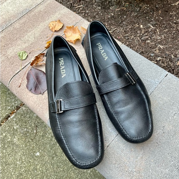 Prada Men’s Leather Loafers Mocs Friving Shoes, Black, 12 - Picture 1 of 9